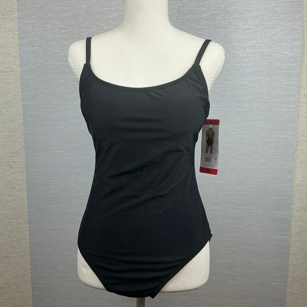 NWT Hurley Womens One Piece Swimsuit Black Medium M Athletic Swimwear UPF 50